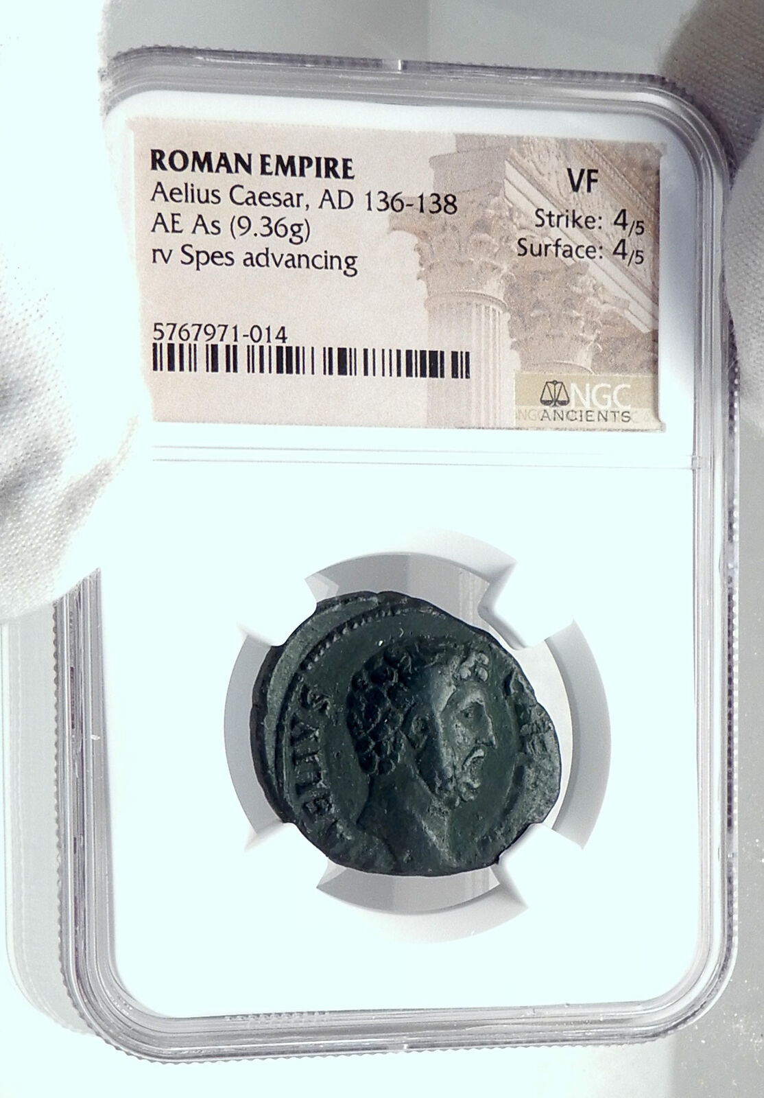 AELIUS Roman Caesar under HADRIAN Authentic Ancient 137AD Coin SPES NGC i81450