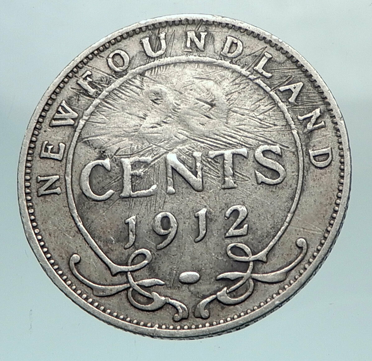 1912 CANADA UK King George V Newfoundland Antique SILVER 20 CENTS Coin i81065