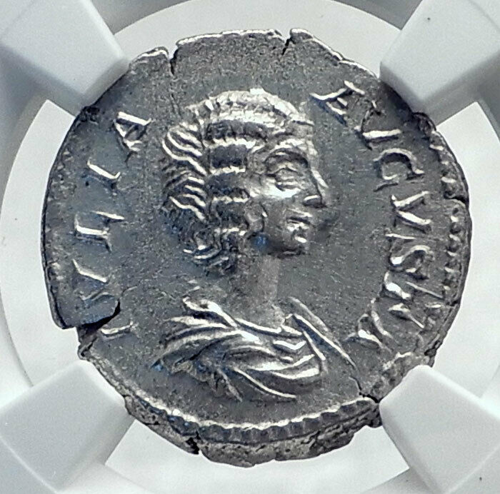 JULIA DOMNA Authentic Ancient 207AD Rome Silver Roman Coin FORTUNA NGC i81539