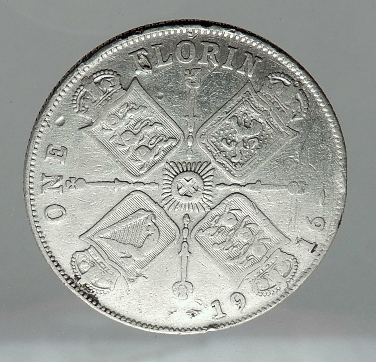 1916 United Kingdom Great Britain GEORGE V Silver Florin 2 Shillings Coin i62908