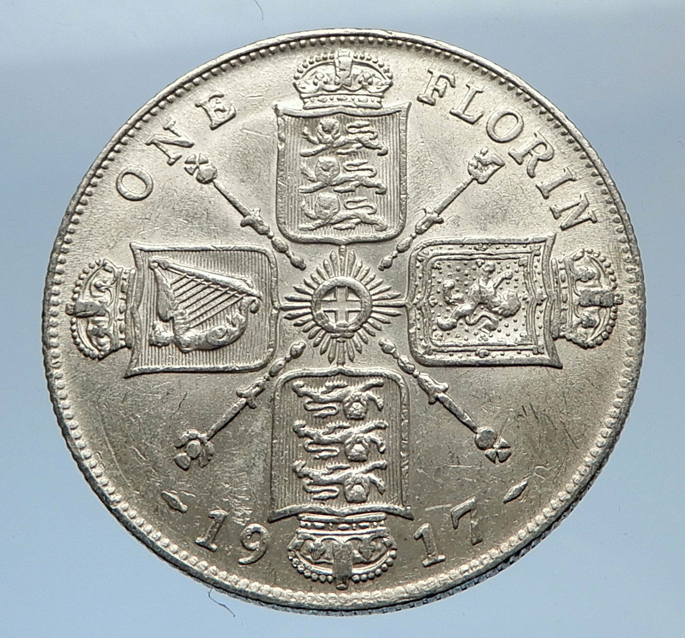 1917 United Kingdom Great Britain GEORGE V Silver Florin 2 Shillings Coin i69412