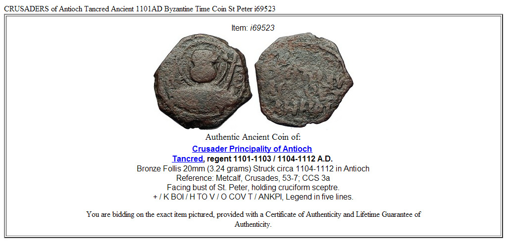 CRUSADERS of Antioch Tancred Ancient 1101AD Byzantine Time Coin St Peter i69523