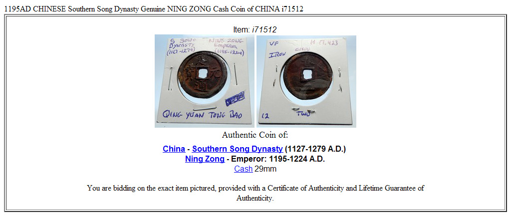 1195AD CHINESE Southern Song Dynasty Genuine NING ZONG Cash Coin of CHINA i71512