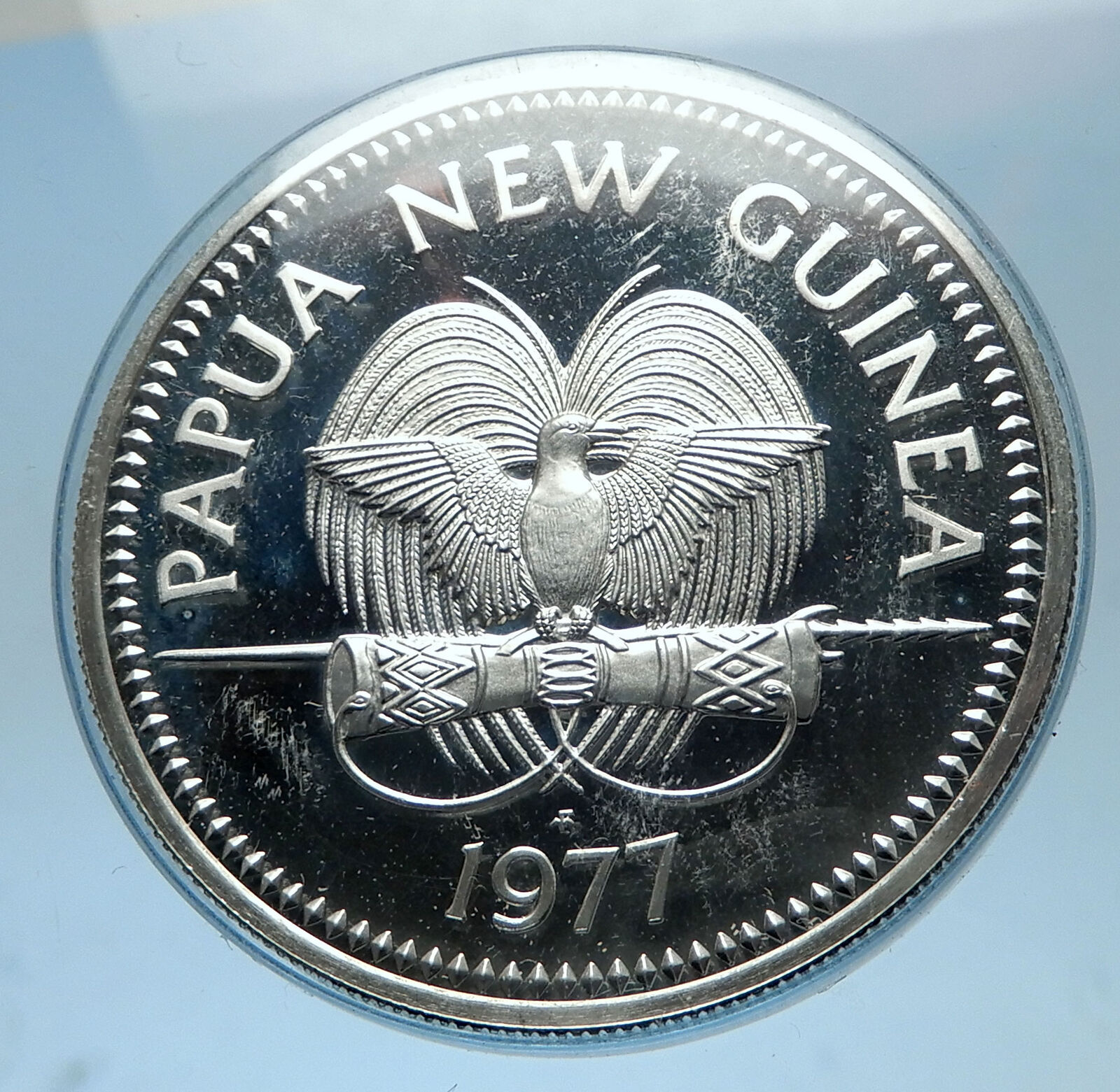 1977 PAPUA NEW GUINEA Proof Silver 5 Kina Coin w PAPUAN Harpy EAGLE i68566