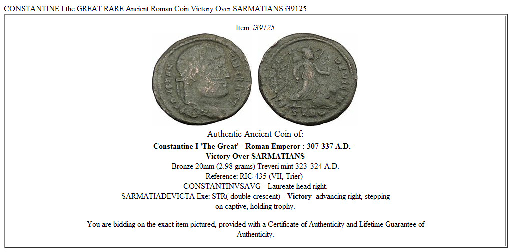 CONSTANTINE I the GREAT RARE Ancient Roman Coin Victory Over SARMATIANS i39125