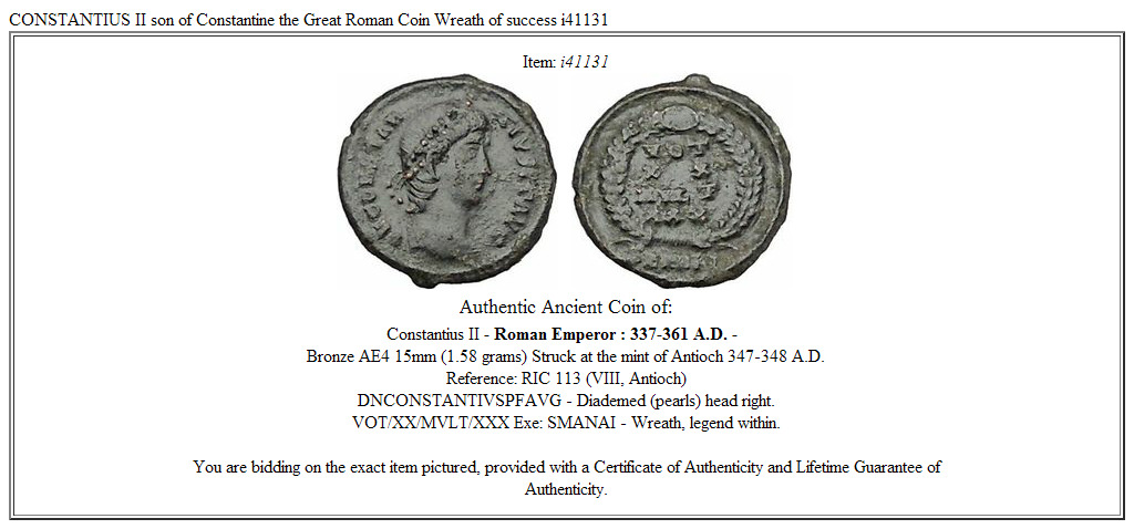 CONSTANTIUS II son of Constantine the Great Roman Coin Wreath of success i41131