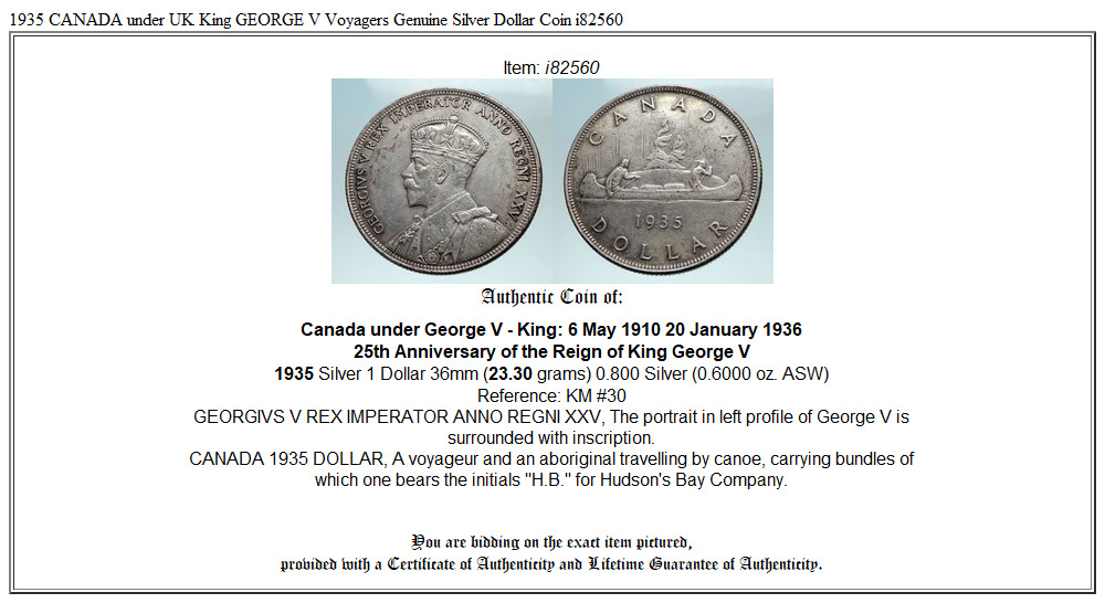 1935 CANADA under UK King GEORGE V Voyagers Genuine Silver Dollar Coin i82560