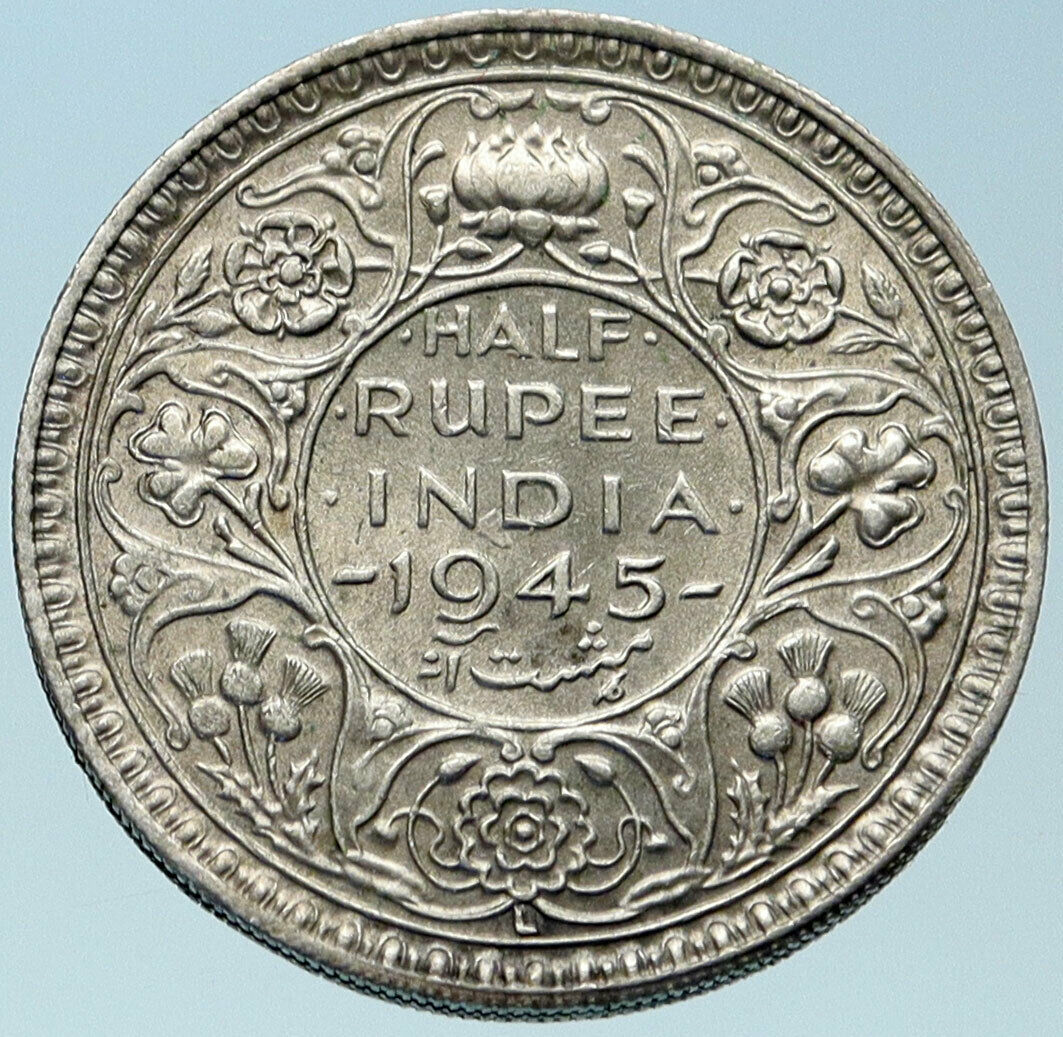 1944 INDIA States UK King George VI Genuine Silver 1/2 RUPEE Indian Coin i82882