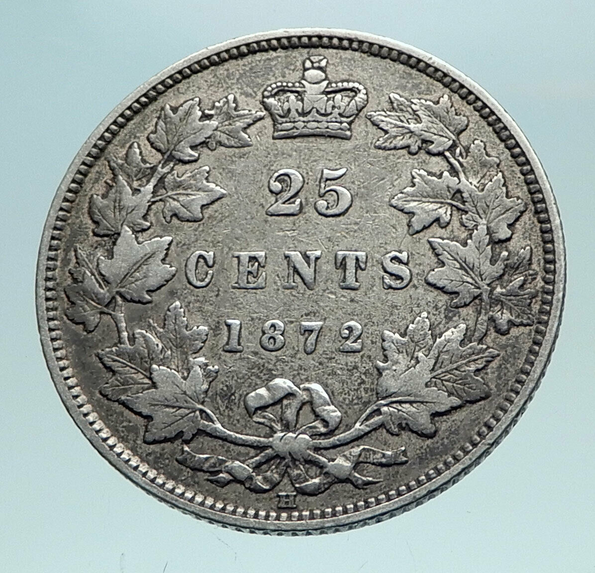 1872 H CANADA UK Queen VICTORIA Authentic Antique Silver 25 Cents Coin i82557