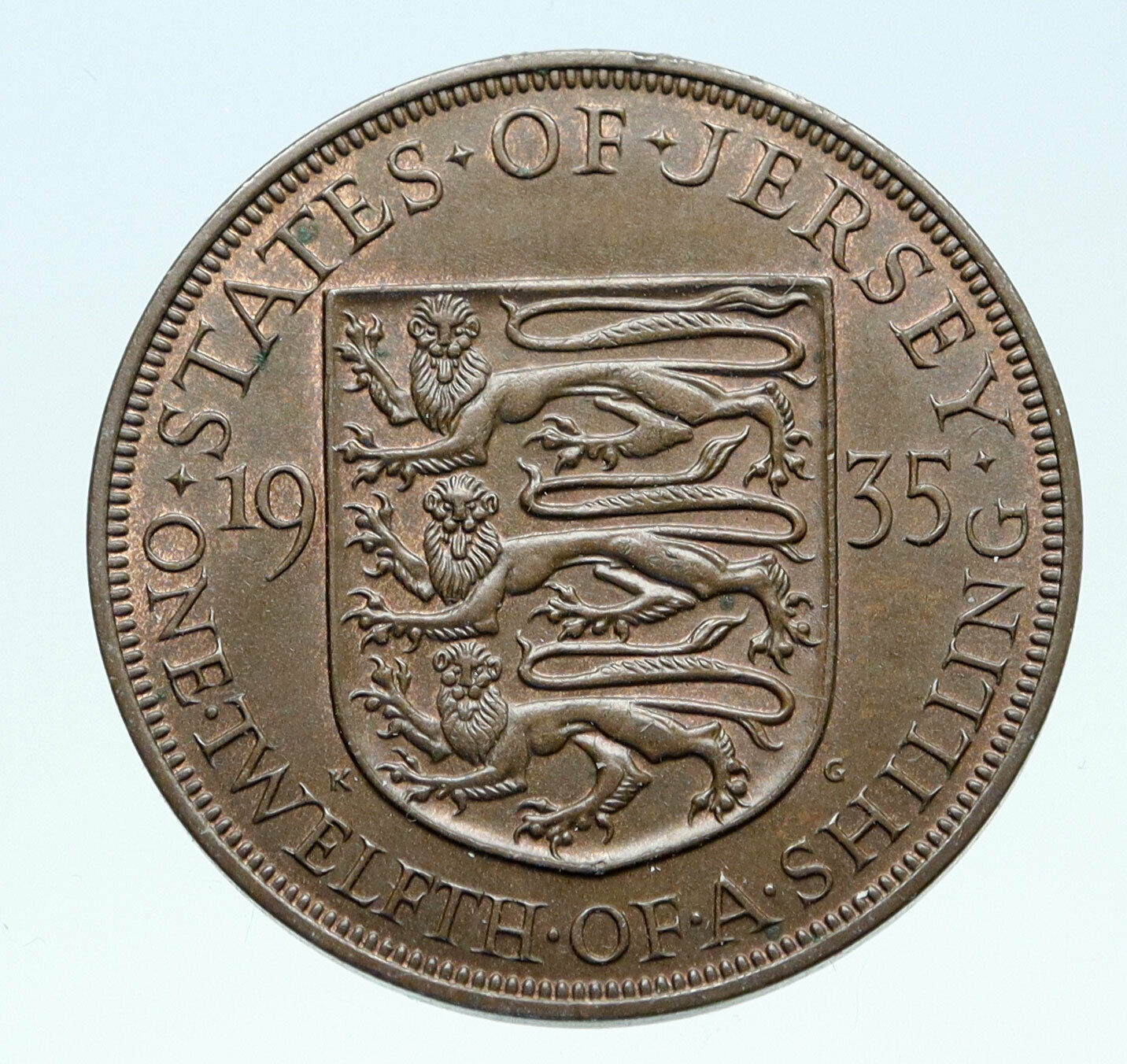 1935 JERSEY under UK King George V Shield OLD Genuine 1/12 Shilling Coin i82737