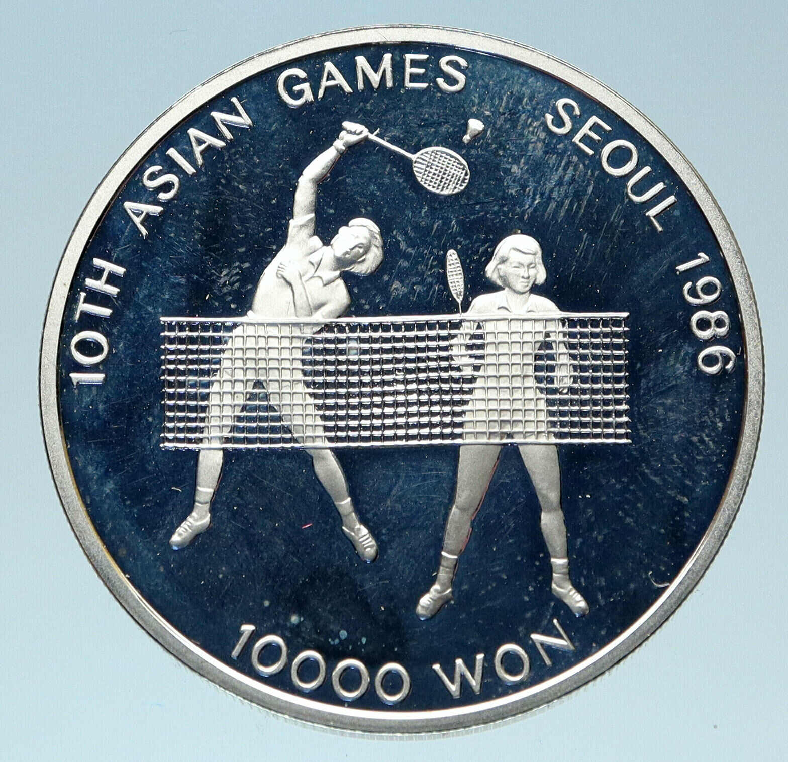 1986 SOUTH KOREA Seoul OLYMPIC GAMES Tennis Proof Silver 10,000 Won Coin i83092