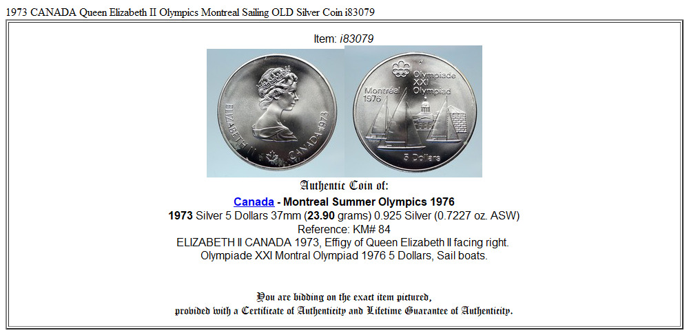 1973 CANADA Queen Elizabeth II Olympics Montreal Sailing OLD Silver Coin i83079