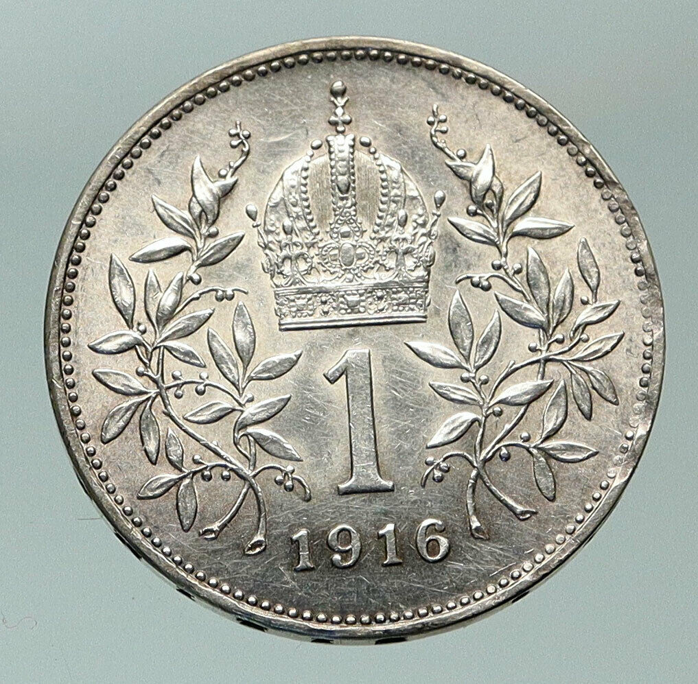 1916 AUSTRIA w KING FRANZ JOSEPH I Eagle VINTAGE Old Silver Corona Coin i84857