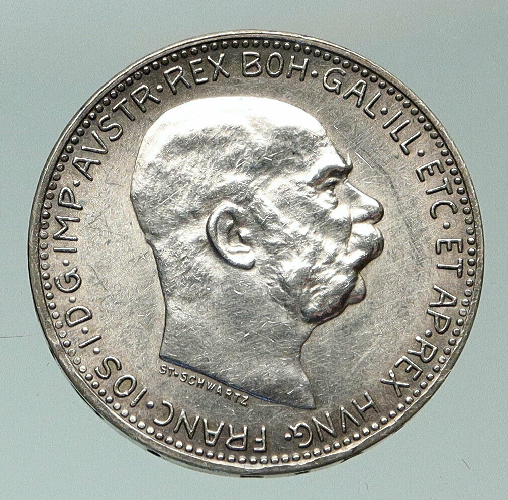 1916 AUSTRIA w KING FRANZ JOSEPH I Eagle VINTAGE Old Silver Corona Coin i84857