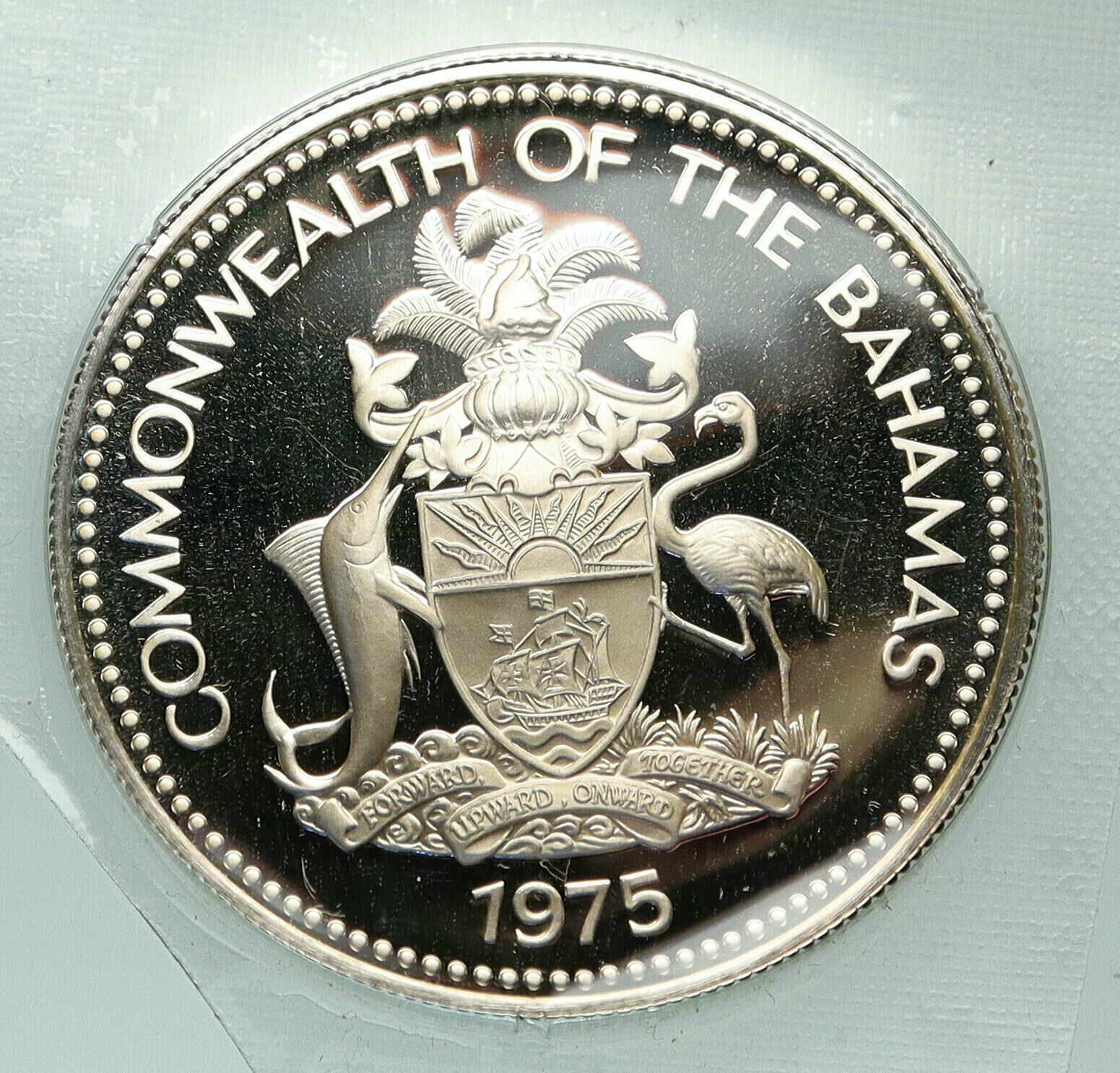 1975 BAHAMAS British Queen Elizabeth II CONCH SHELL Proof Silver $1 Coin i84867