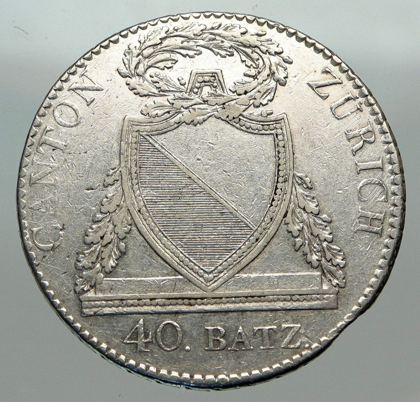 1813 B SWITZERLAND Swiss Canton of ZURICH SHIELD 40Batzen Silver Coin i84954