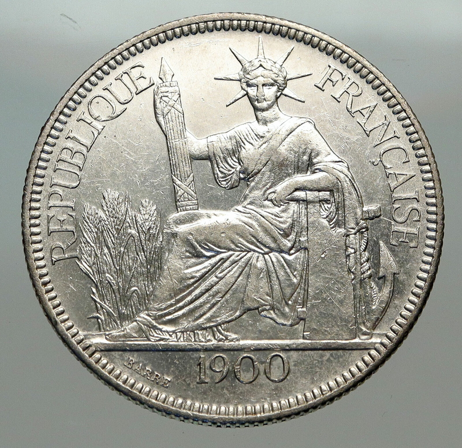 1900 A FRENCH INDO-CHINA Antique BIG Silver Piastre Coin France Republic i84962