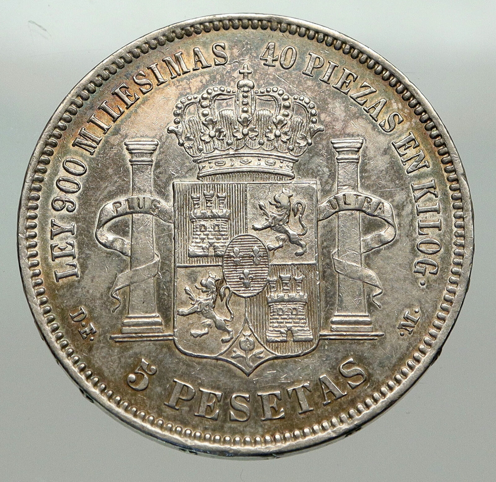 1876 SPAIN w King ALFONSO XII Old Antique Silver 5 Pesetas SPANISH Coin i84963