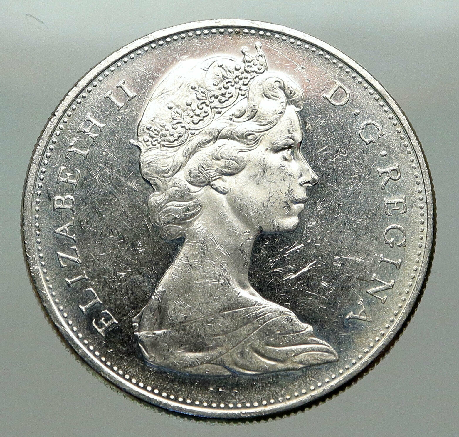 1965 CANADA w UK Queen Elizabeth II Voyagers Genuine Silver Dollar Coin i85082