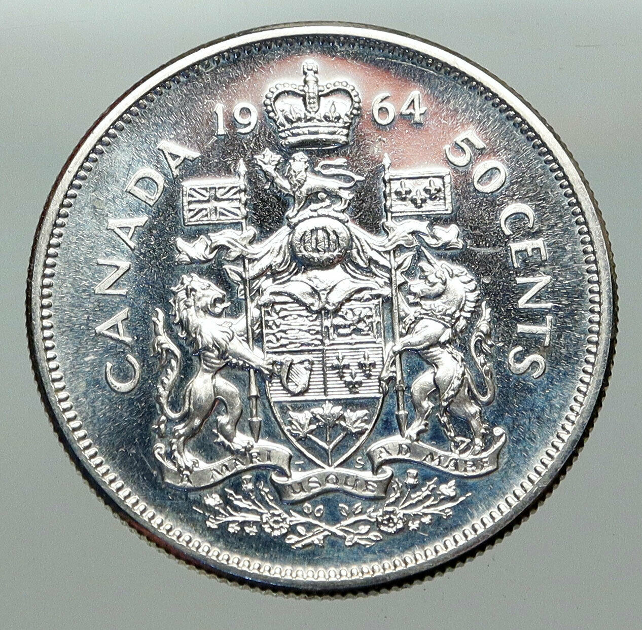 1964 CANADA Queen Elizabeth II Arms Old PROOF-LIKE SILVER 50 Cents Coin i85078