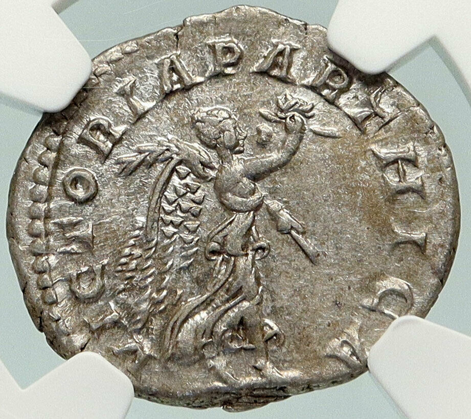 MACRINUS Authentic Ancient 218AD VICTORIA PARTHICA Silver Roman Coin NGC i84936