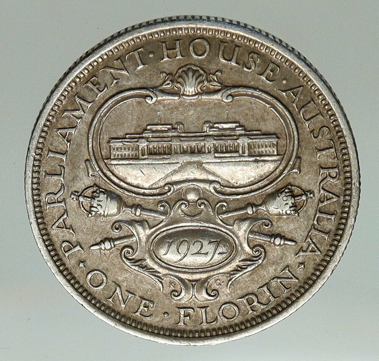 1927 AUSTRALIA UK King George V OLD PARLIAMENT HOUSE Silver Florin Coin i85083