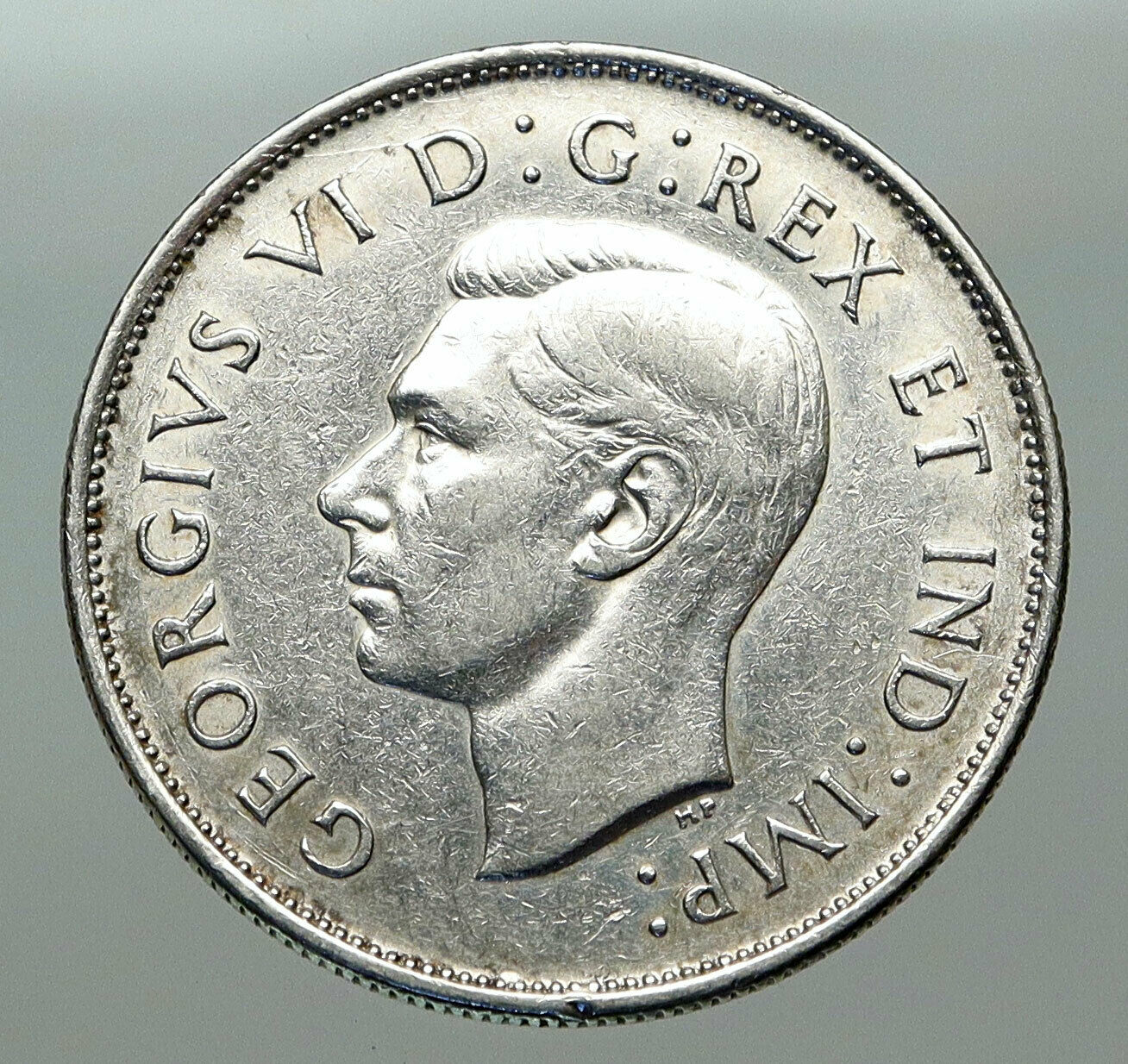 1942 CANADA WWII Time SILVER 50 Cents Coin UK King GEORGE VI Coat-of-Arms i85096