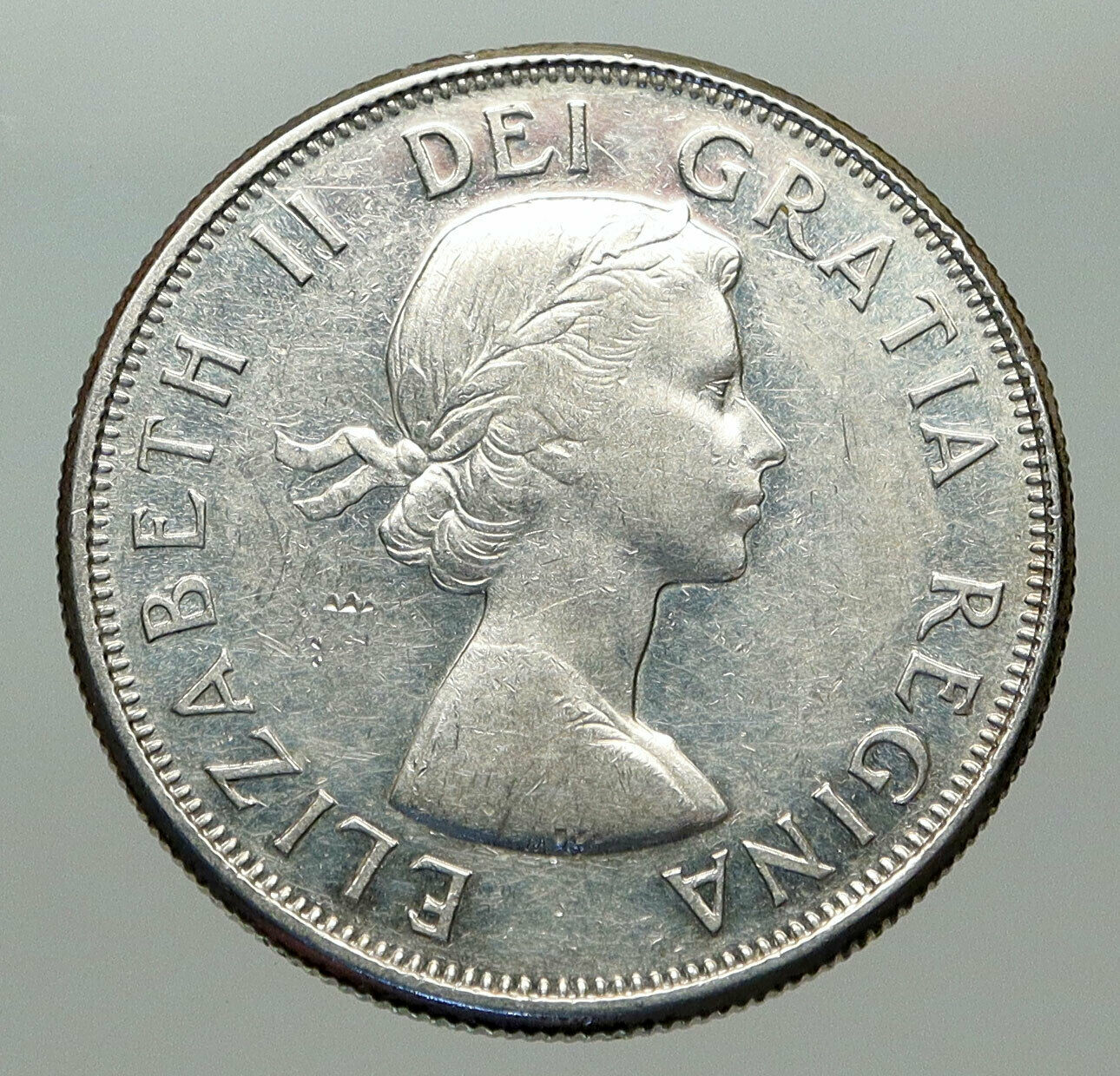 1961 CANADA Queen Elizabeth II Arms Crown VINTAGE SILVER 50 Cents Coin i85101