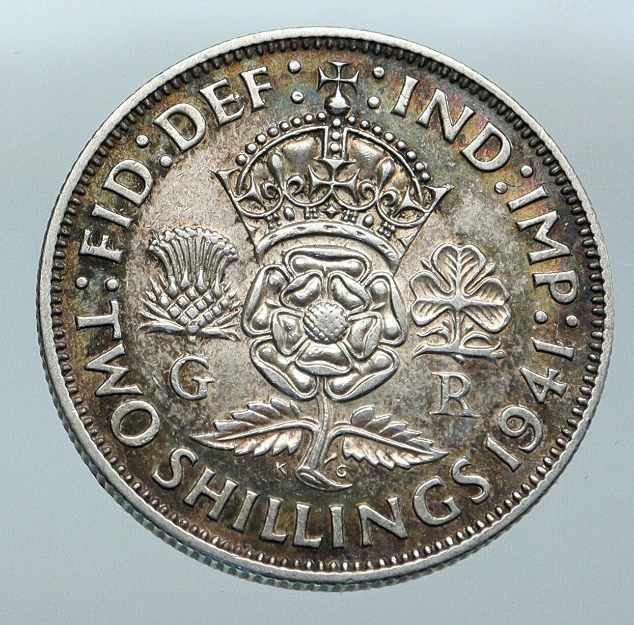 1941 Great Britain United Kingdom King George VI SILVER 2 SHILLING Coin i86101