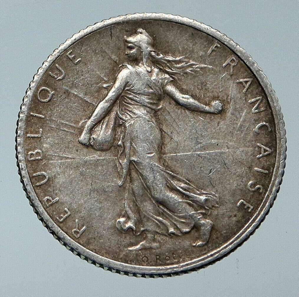 1918 FRANCE La Semeuse Sower Woman ANTIQUE OLD Silver 1 Franc French Coin i85965