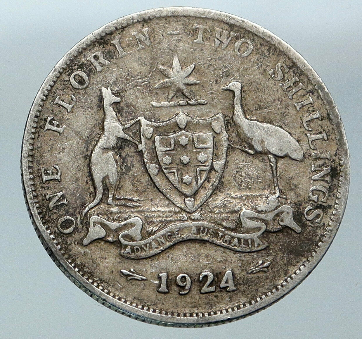 1924 AUSTRALIA UK King George V Kangaroos Old VINTAGE Silver Florin Coin i86110