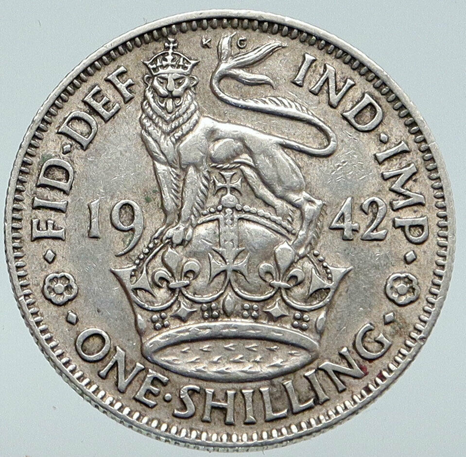 1942 United Kingdom UK Great Britain GEORGE VI Silver Shilling Coin LION i86119