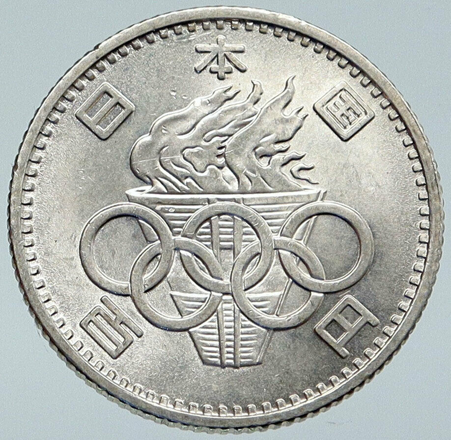 1964 JAPAN Tokyo Summer Olympic Games w RINGS VINTAGE Silver 100 Yen Coin i86124