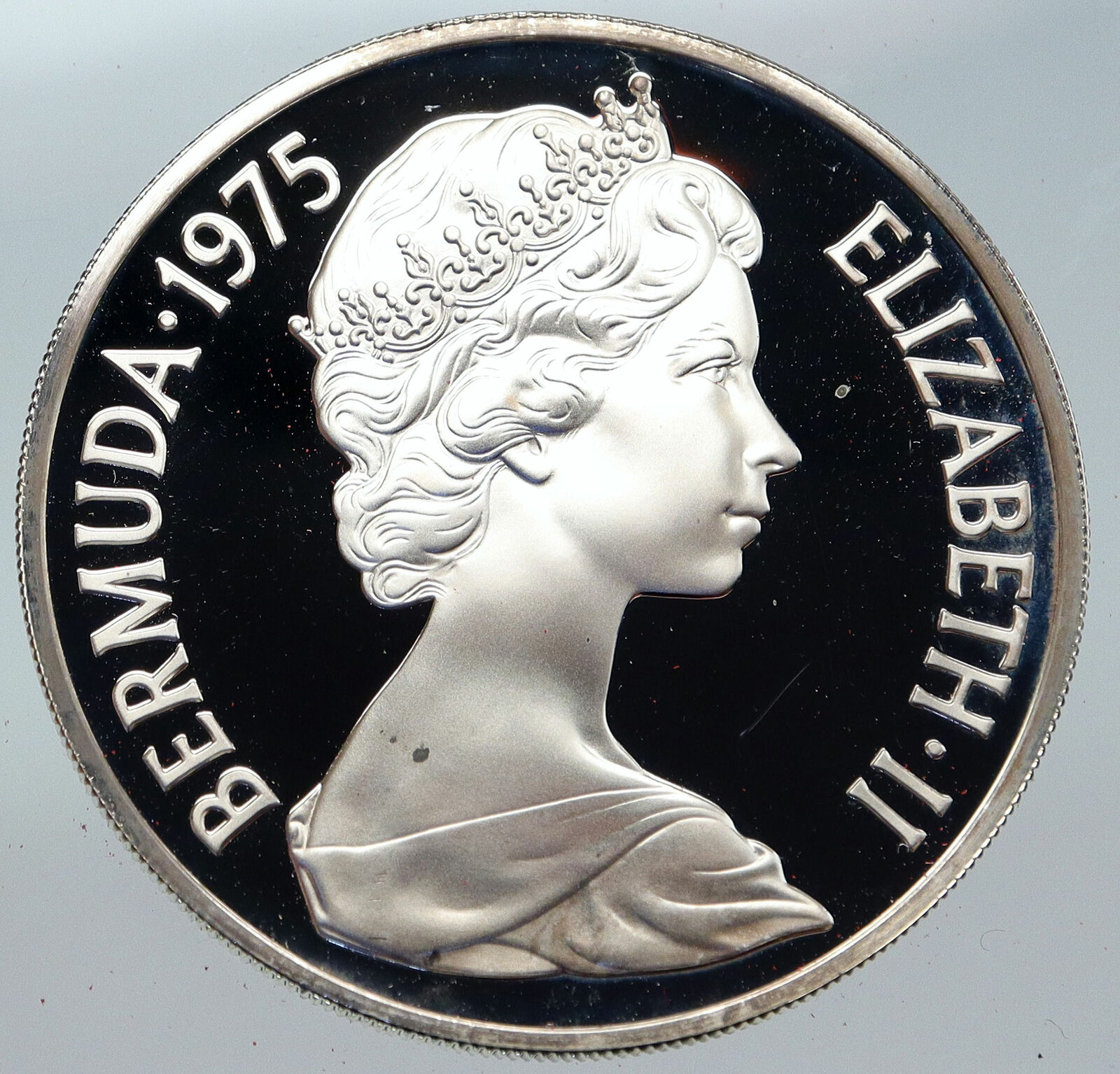 1975 BERMUDA British Colony Elizabeth II ROYAL VISIT Proof Silver 25 Coin i86240