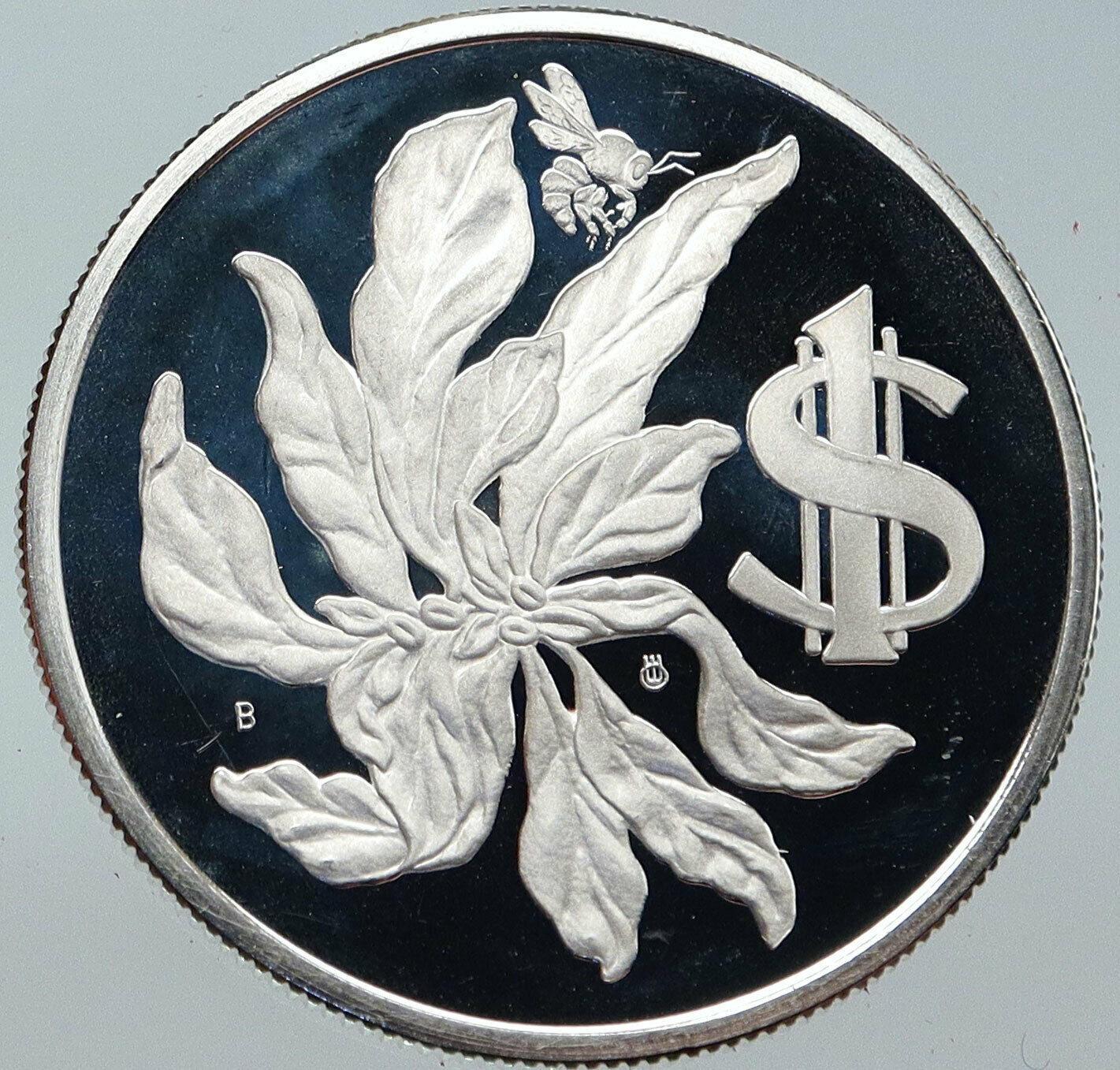 1975 CAYMAN ISLANDS Queen Elizabeth II w Flower Proof Silver Dollar Coin i86236