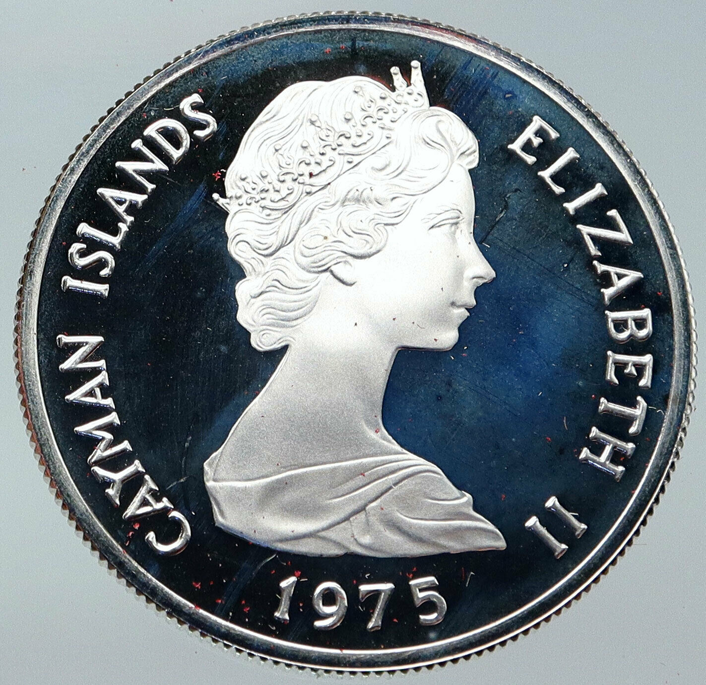 1975 CAYMAN ISLANDS Queen Elizabeth II w Flower Proof Silver Dollar Coin i86236