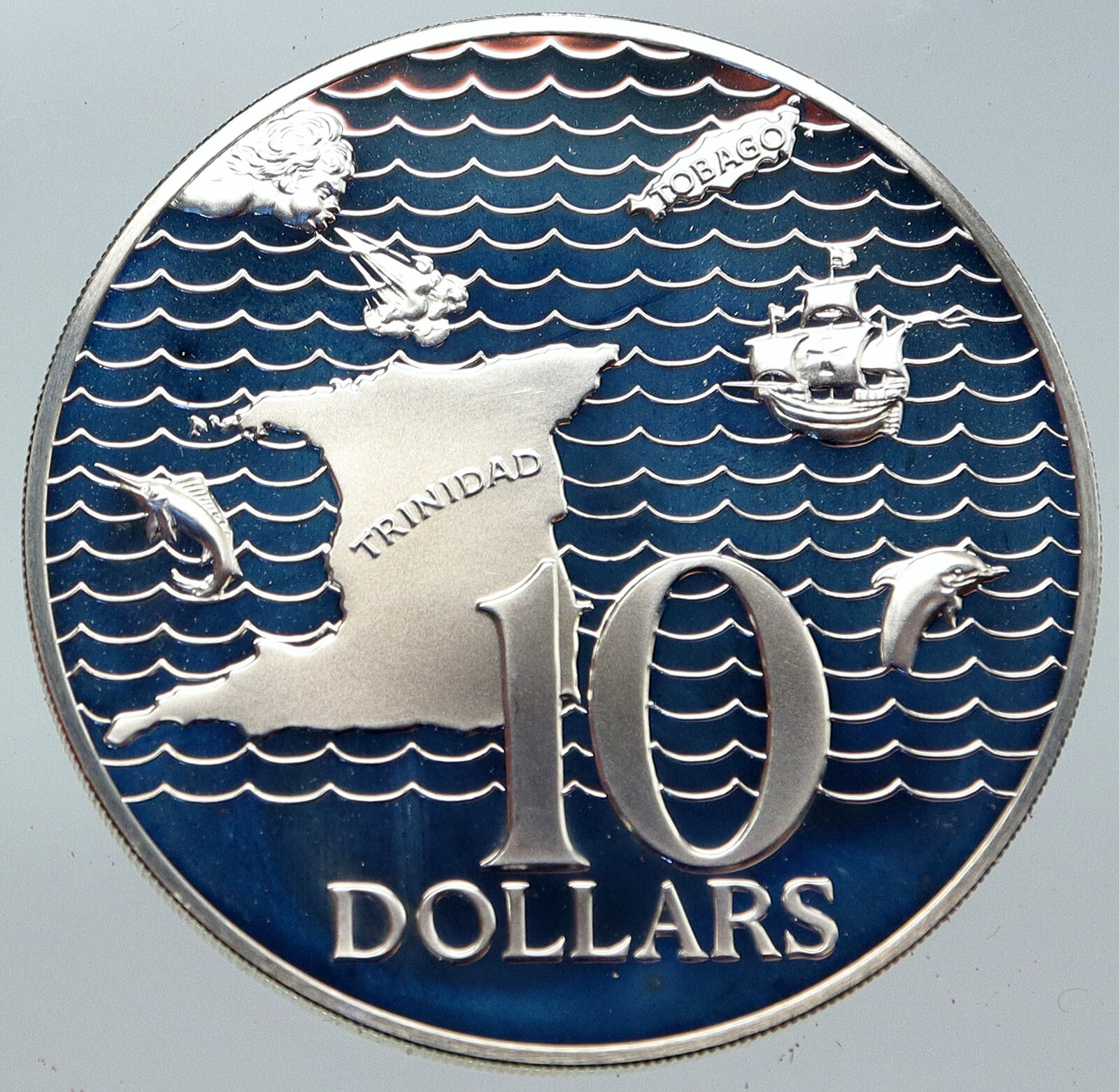 1972 TRINIDAD and TOBAGO Islands 10th HUGE 4.2cm Proof Silver $10 Coin i86239