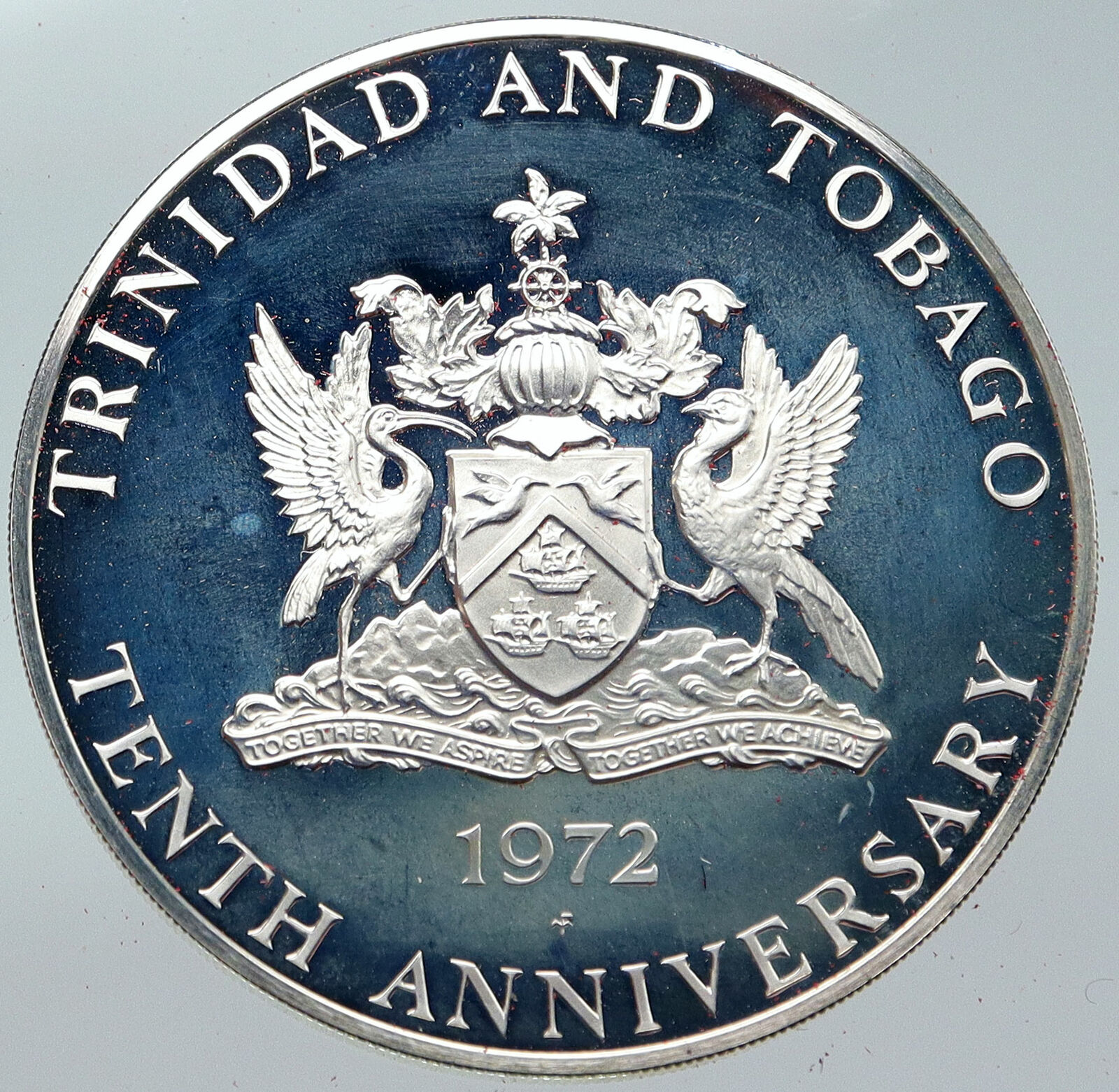 1972 TRINIDAD and TOBAGO Islands 10th HUGE 4.2cm Proof Silver $10 Coin i86239