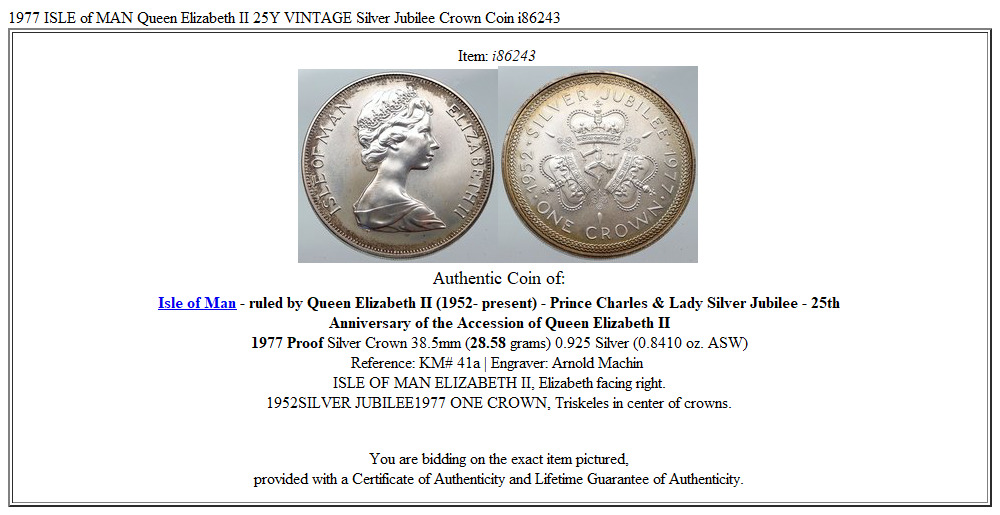 1977 ISLE of MAN Queen Elizabeth II 25Y VINTAGE Silver Jubilee Crown Coin i86243