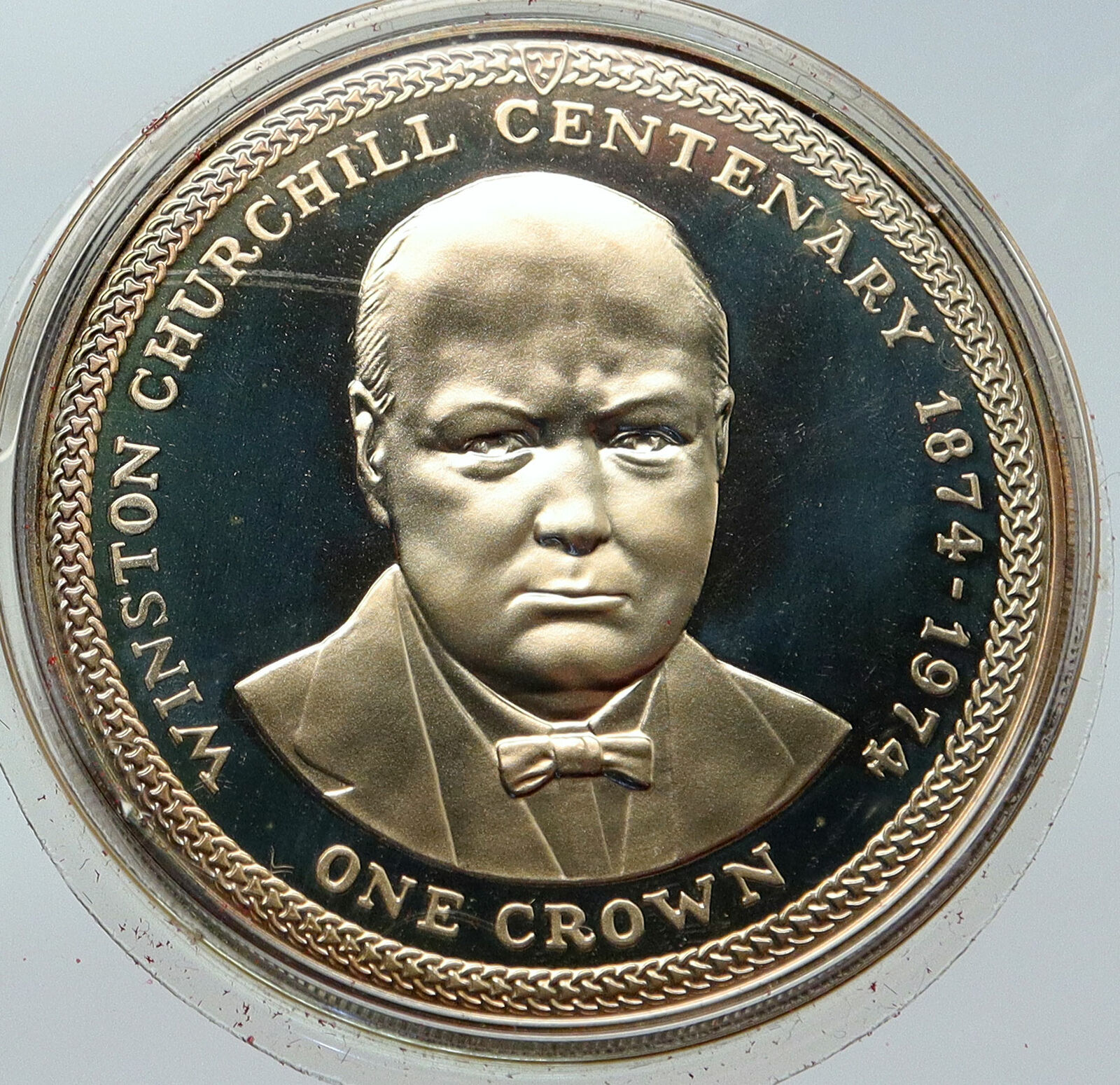 1974 ISLE of MAN UK Elizabeth II 100Y WINSTON CHURCHILL Silver Crown Coin i86244