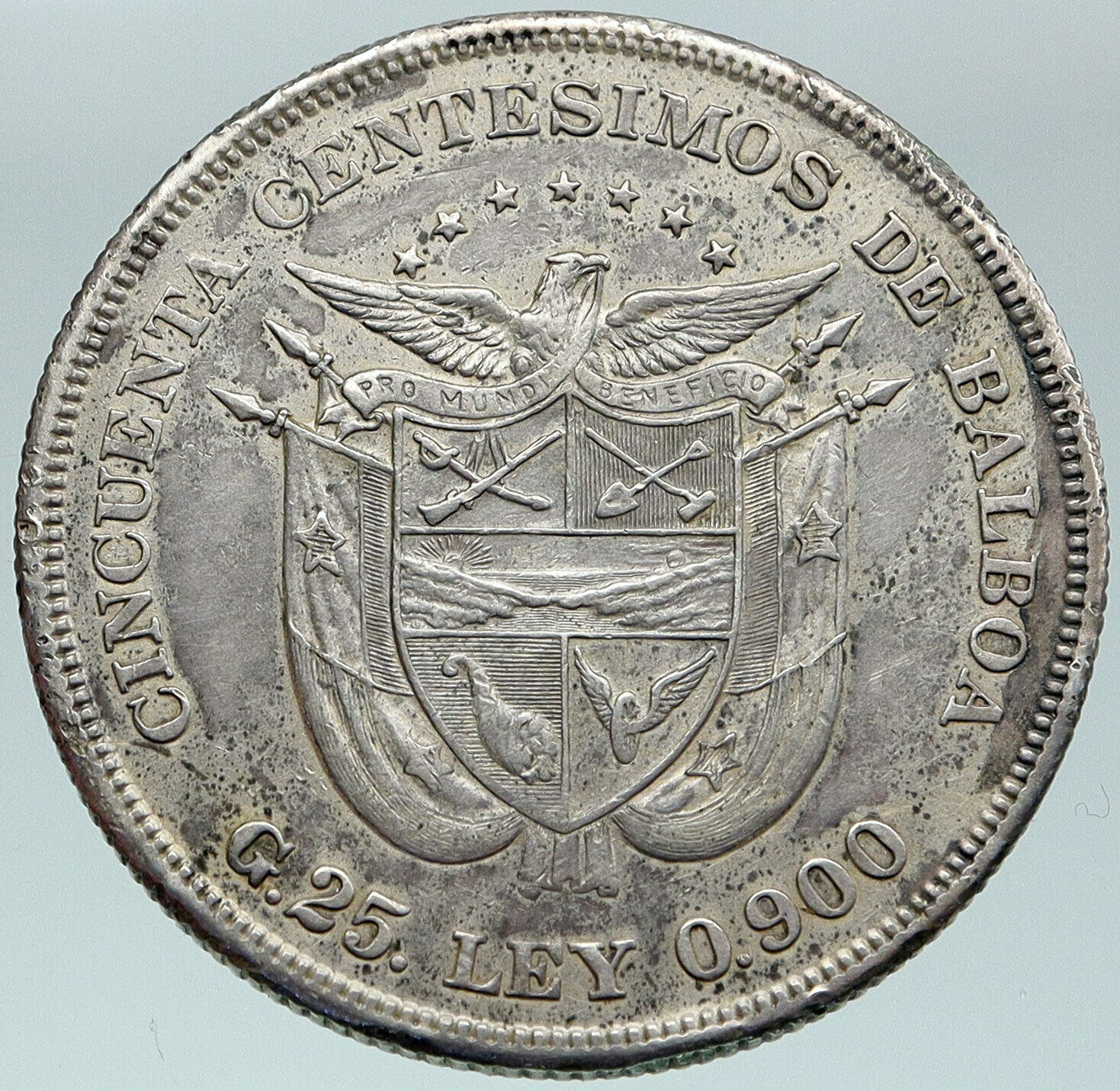 1905 PANAMA CONQUISTADOR BALBOA Antique OLD Silver 50 Centesimos Coin i87477