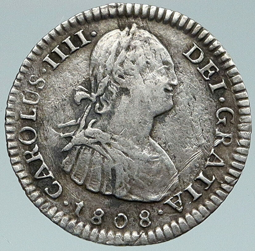 1808 JP PERU South America King Charles III OLD Silver Peruvian REAL Coin i87479