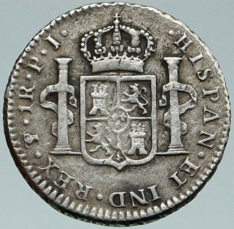 1808 JP PERU South America King Charles III OLD Silver Peruvian REAL Coin i87479