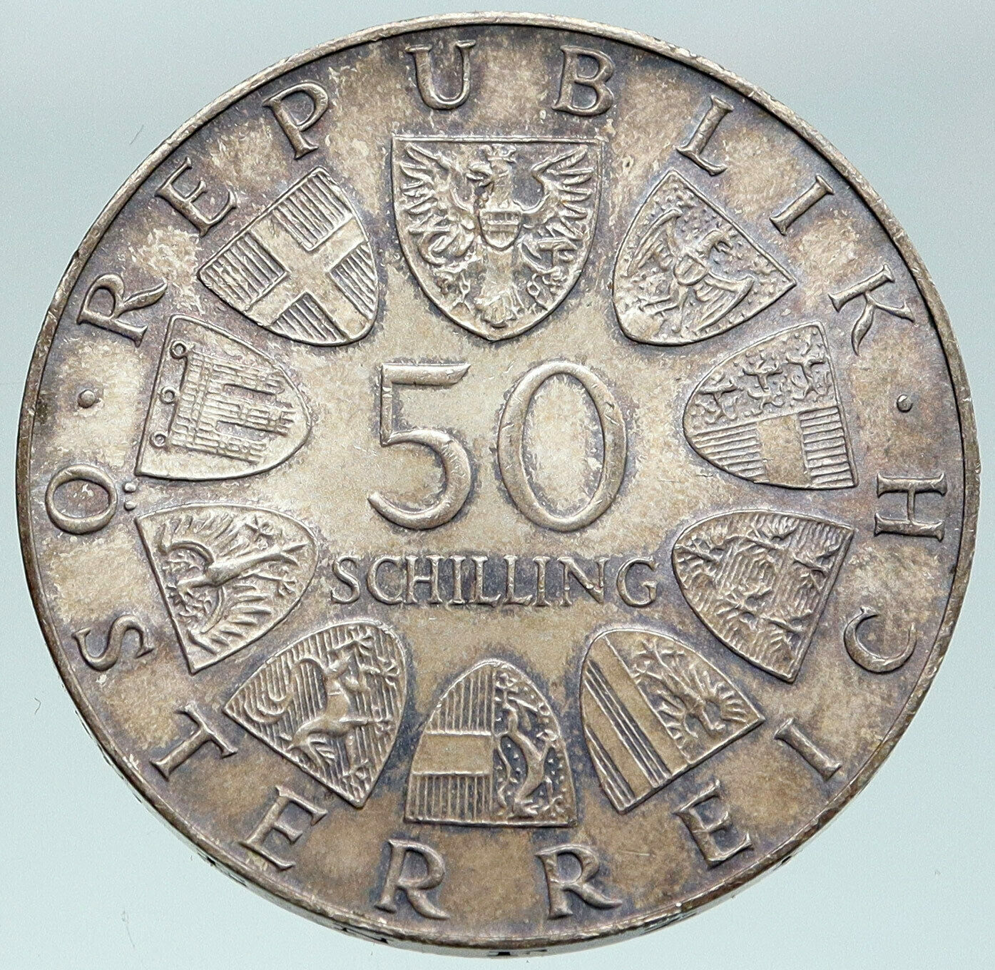 1973 AUSTRIA Bummerlhaus Architecture Silver 50 Shillings Austrian Coin i87484