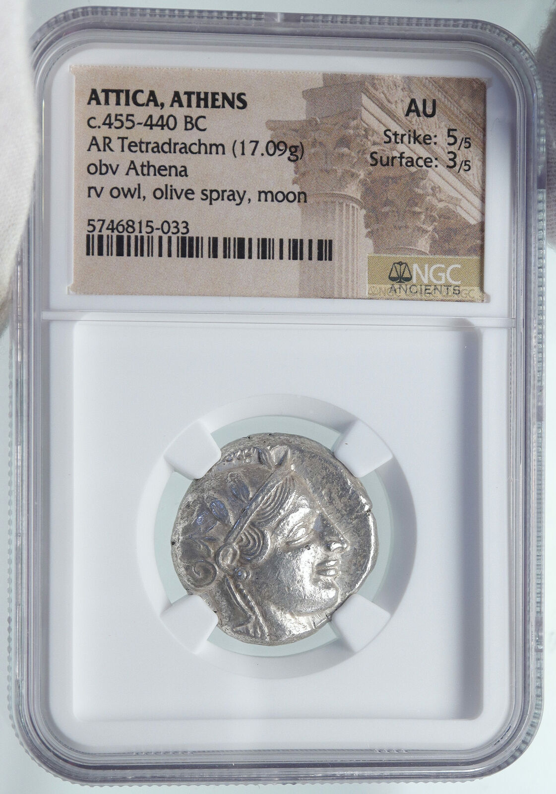 ATHENS Greece 455BC Ancient Silver Greek TETRADRACHM Coin Athena Owl NGC i87184