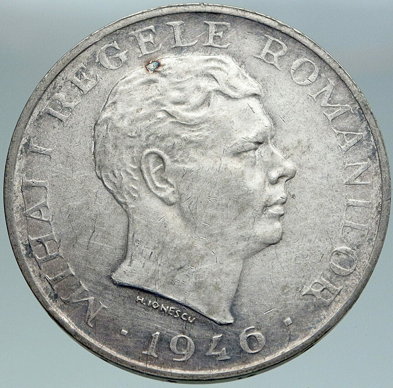 1946 ROMANIA Michael I Romanian Lady Bird Antique Silver 100000 Lei Coin i87513