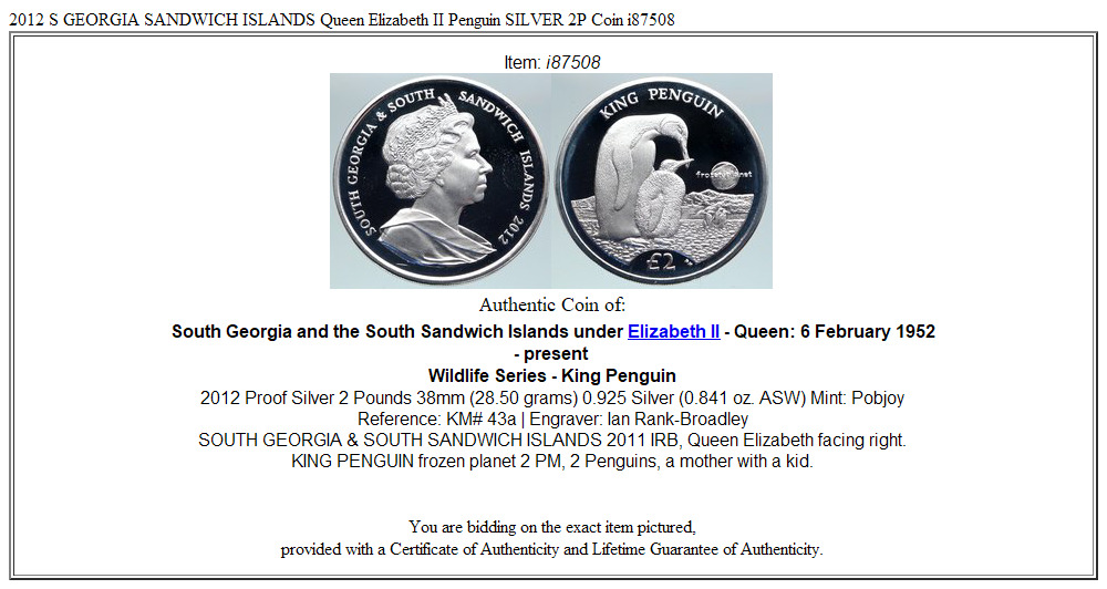 2012 S GEORGIA SANDWICH ISLANDS Queen Elizabeth II Penguin SILVER 2P Coin i87508