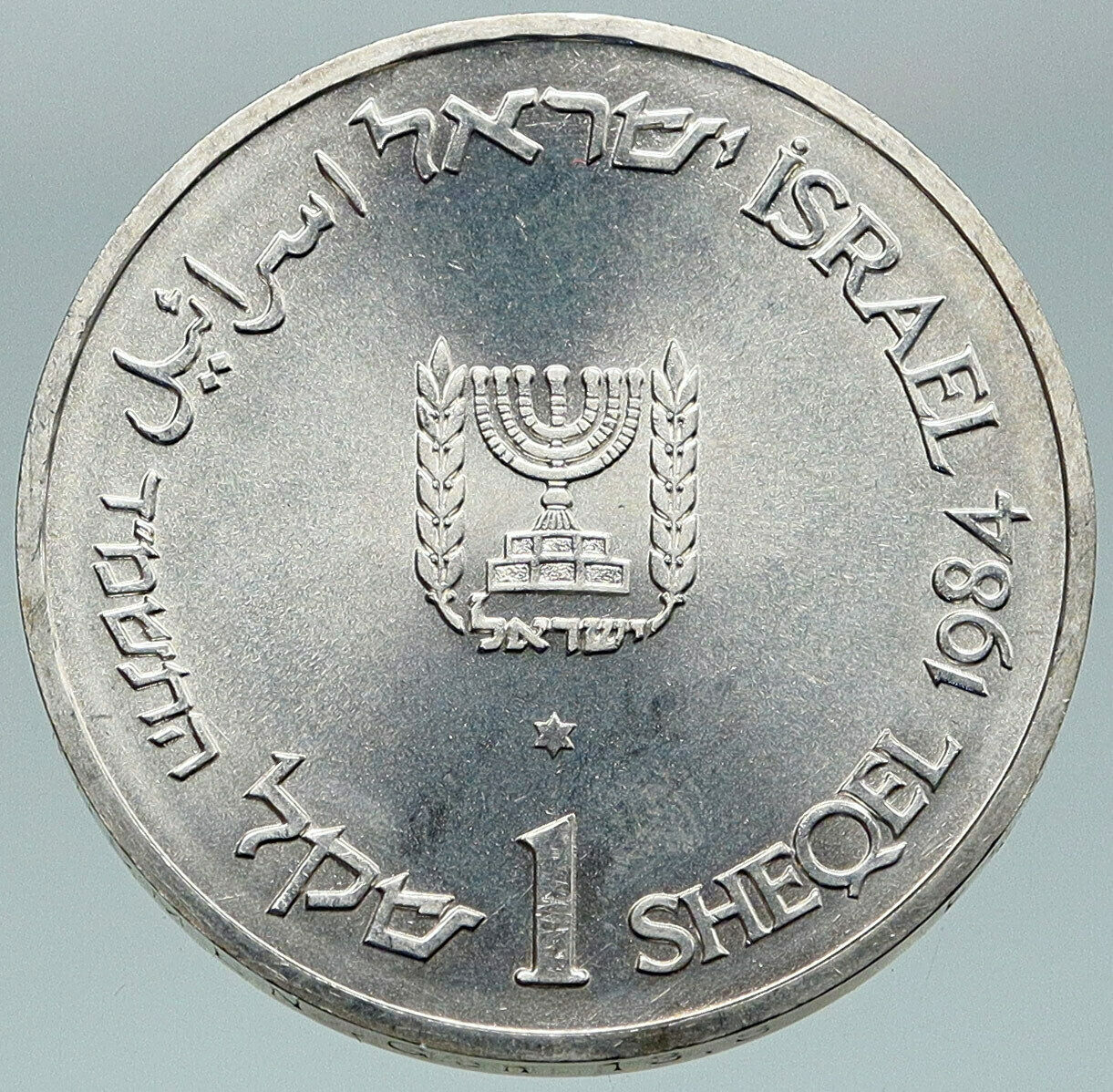 1984 ISRAEL Branches Roots Flora VINTAGE Old Menorah Silver Shekel Coin i87491