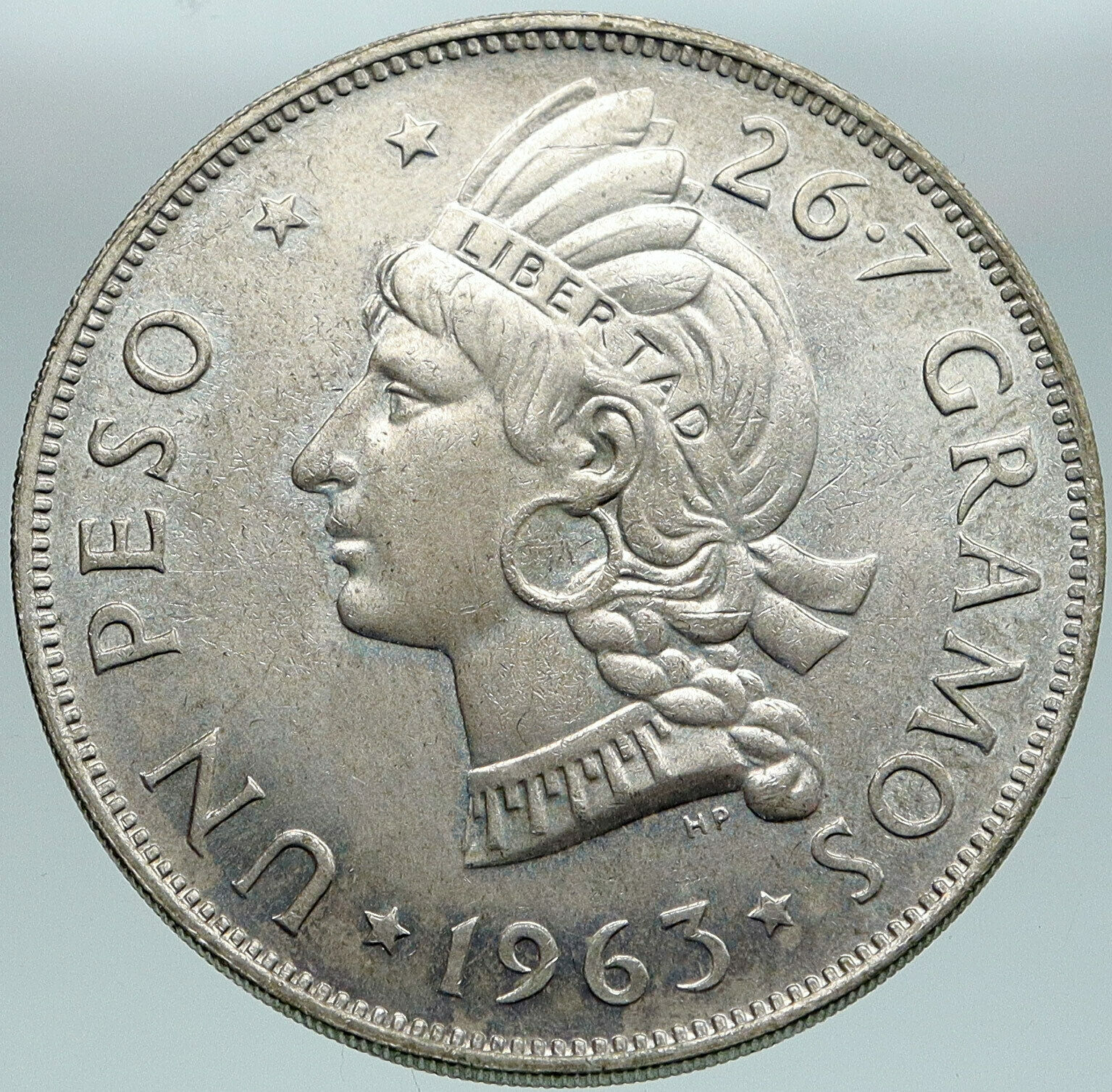 1963 DOMINICAN REPUBLIC Woman of Liberty Antique Genuine Silver Peso Coin i87501