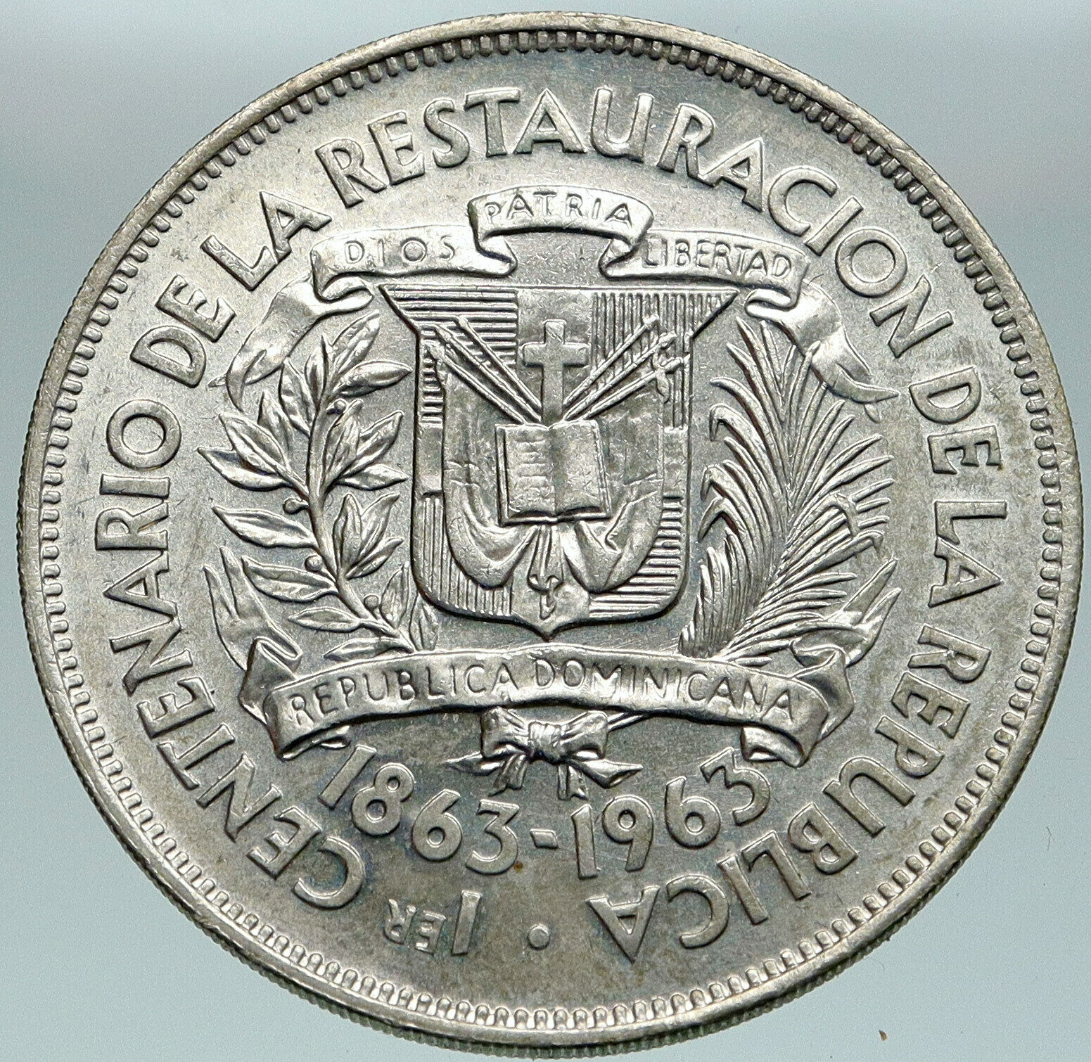 1963 DOMINICAN REPUBLIC Woman of Liberty Antique Genuine Silver Peso Coin i87501